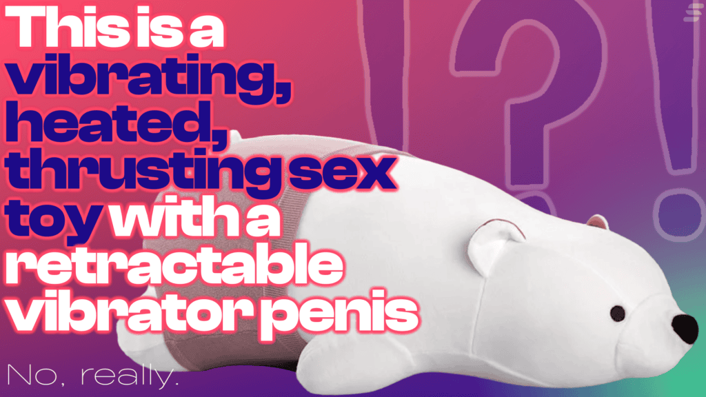Polar bear sex toy with vibrating, warming, thrusting dildo
