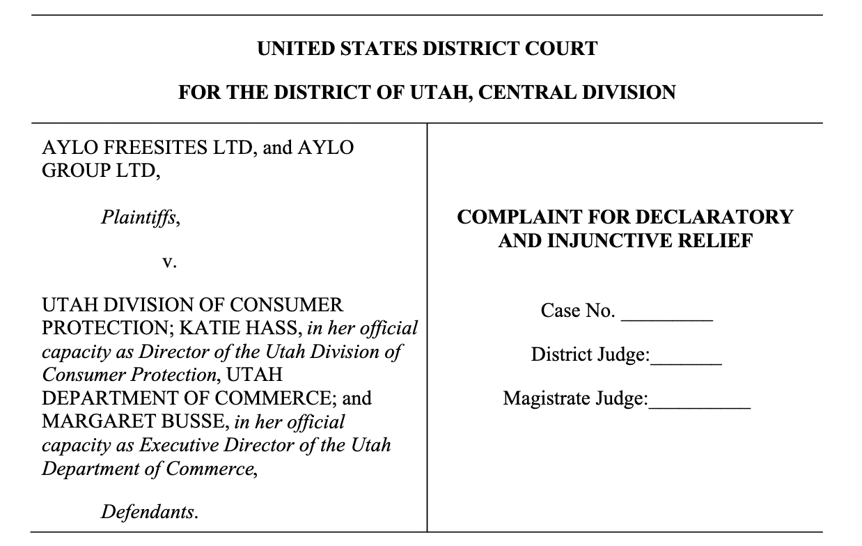 Aylo VPN lawsuit against Utah state Aylo VPN lawsuit against Utah state