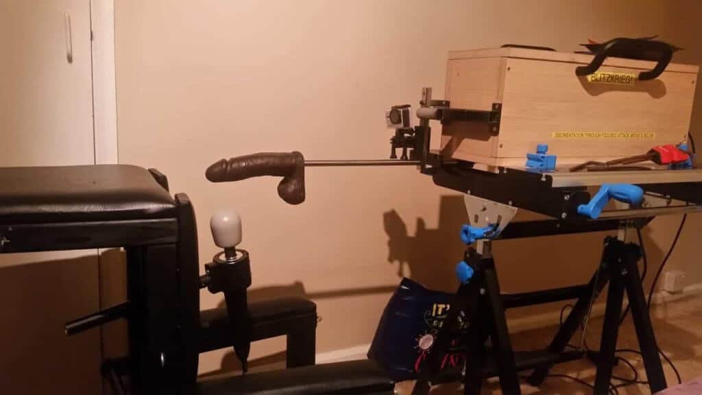 A DIY room with a chair and a box on it showcasing sextech.