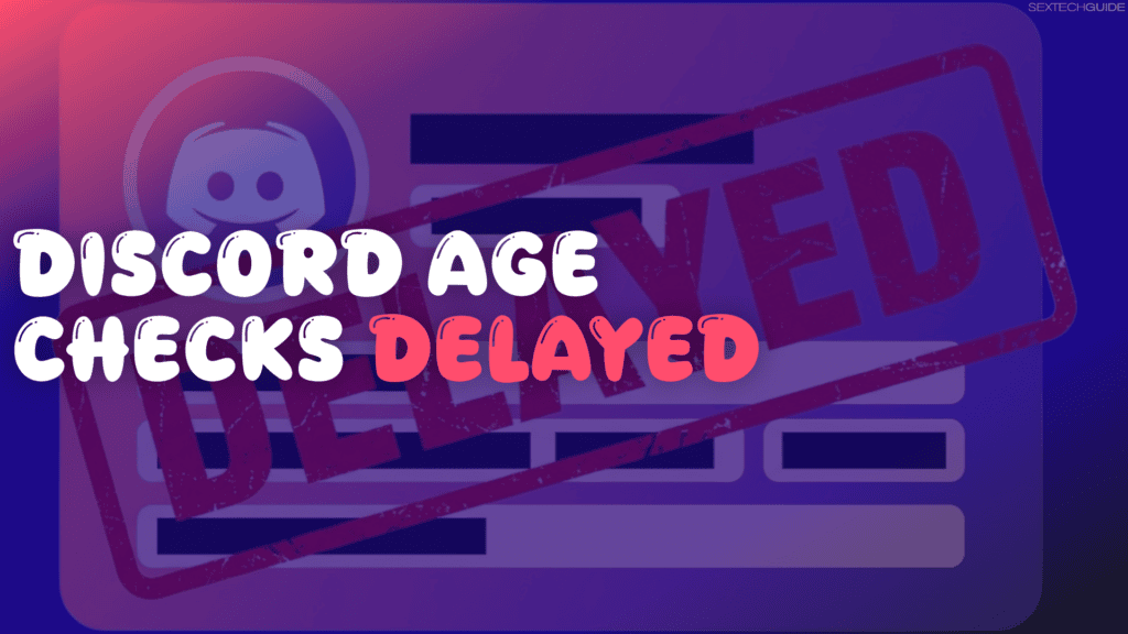 Illustration of a Discord age verification process with a "delayed" stamp, highlighting recent issues and delays in implementing age checks amid user feedback and concerns.