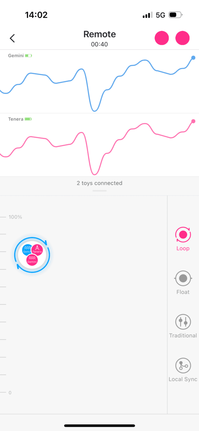 Gemini and Tenera connection app interface showing synchronized emotional and physical data in a mobile device for intimacy enhancement.
