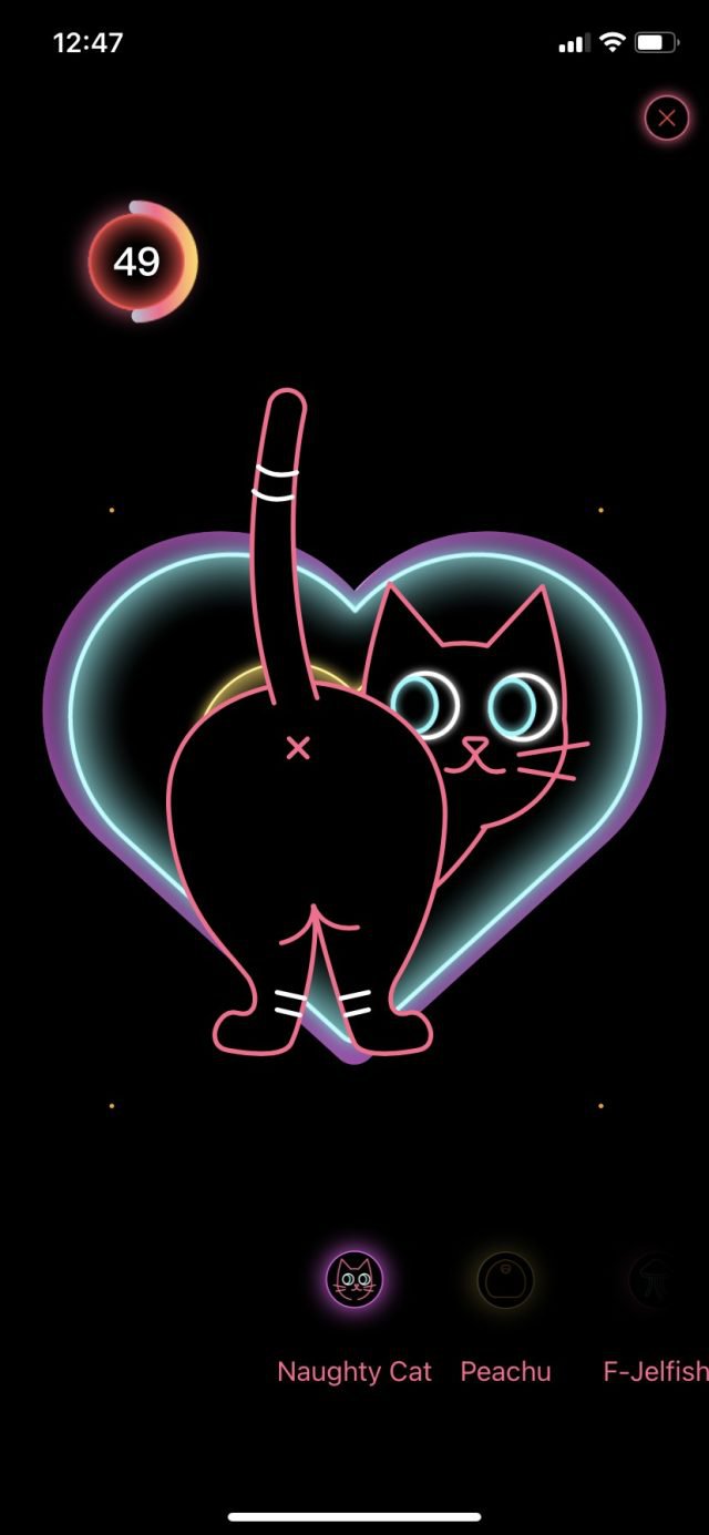 Pink neon cartoon cat and penis illustration, provocative digital art, playful sexual imagery, neon sign style, adult entertainment illustration, sextech, erotic art.
