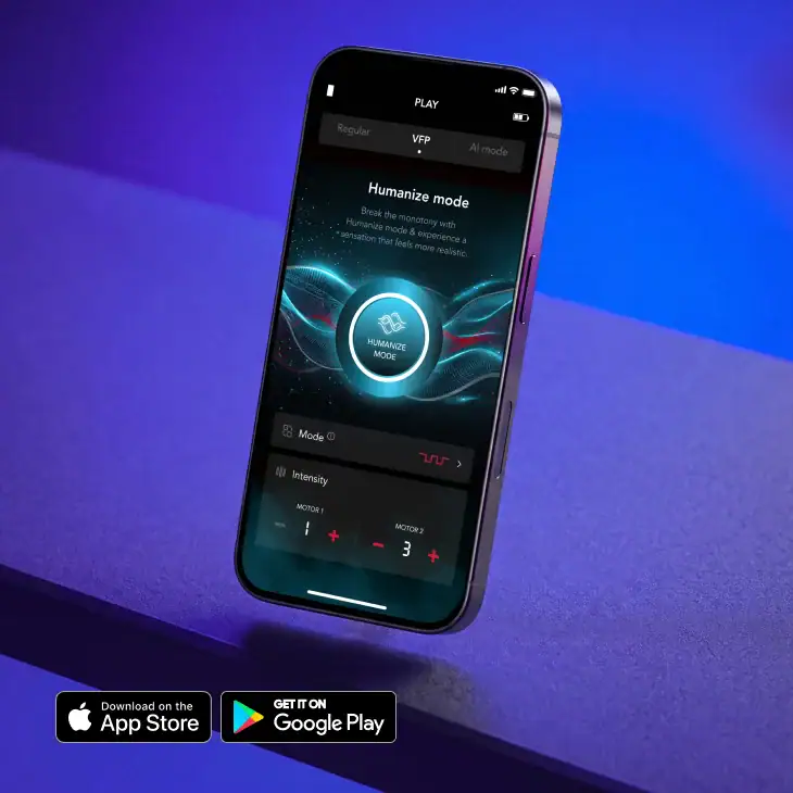 Lelo F2S Double Sonic app Humanize mode The Lelo app showing Humanize mode, which varies the timing and intensity of the vibration pattern