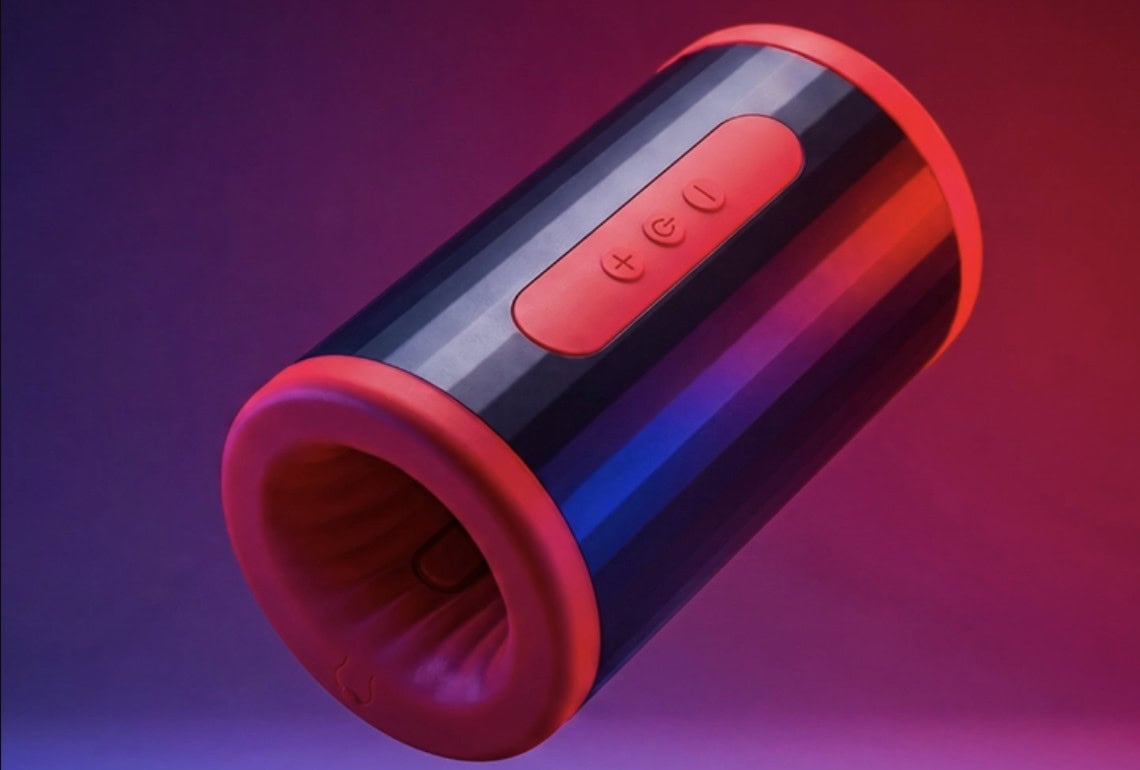 Lelo F2S Double Sonic The Lelo F2S Double Sonic penis stroker, an open-ended sleeve shown in red