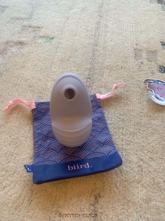 A Namii baby toy sits on a rug beside a bag.