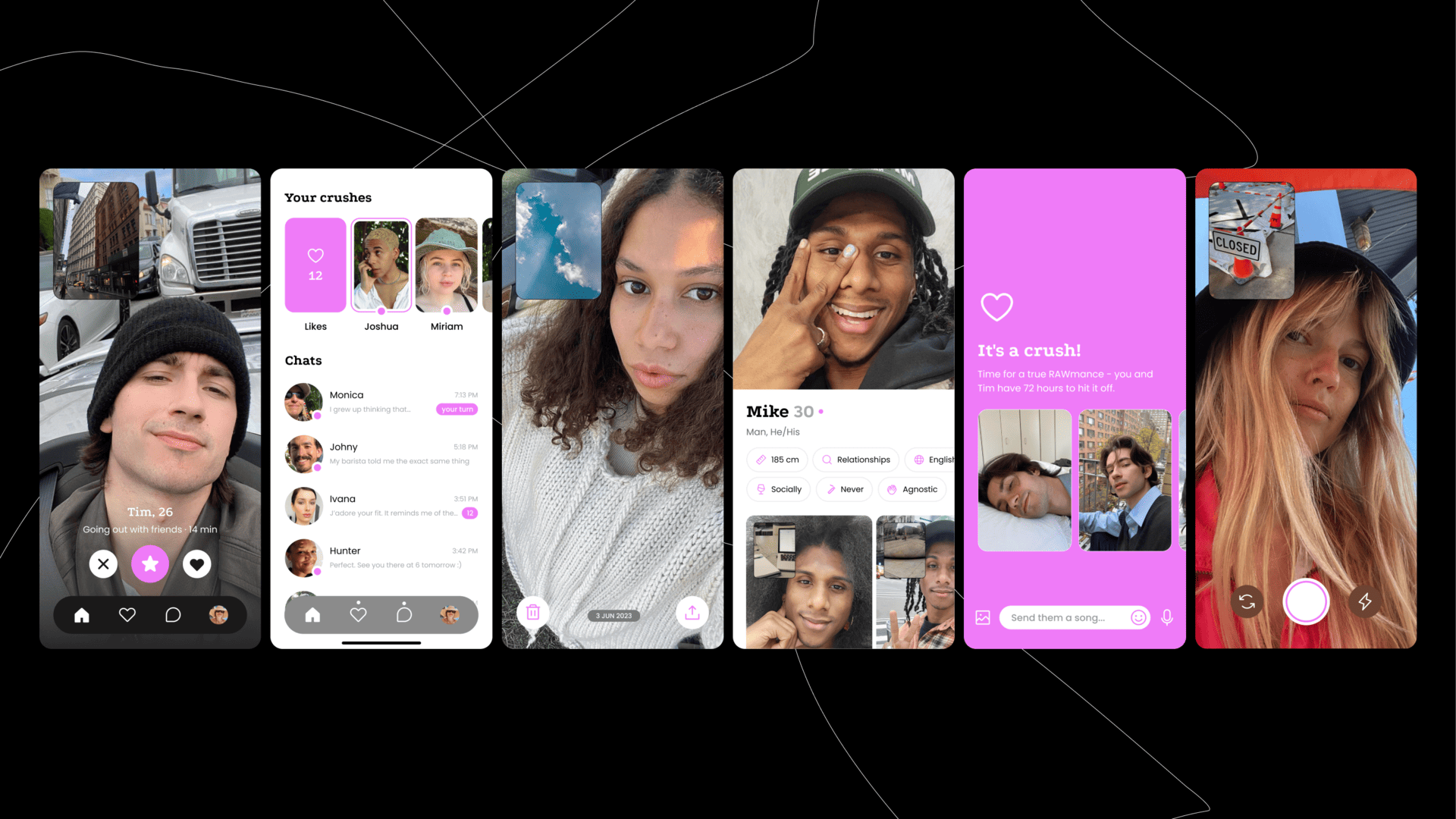 A group of people are shown on Elon Musk's rival dating app, 'Twinder', featuring 'raw' photos.