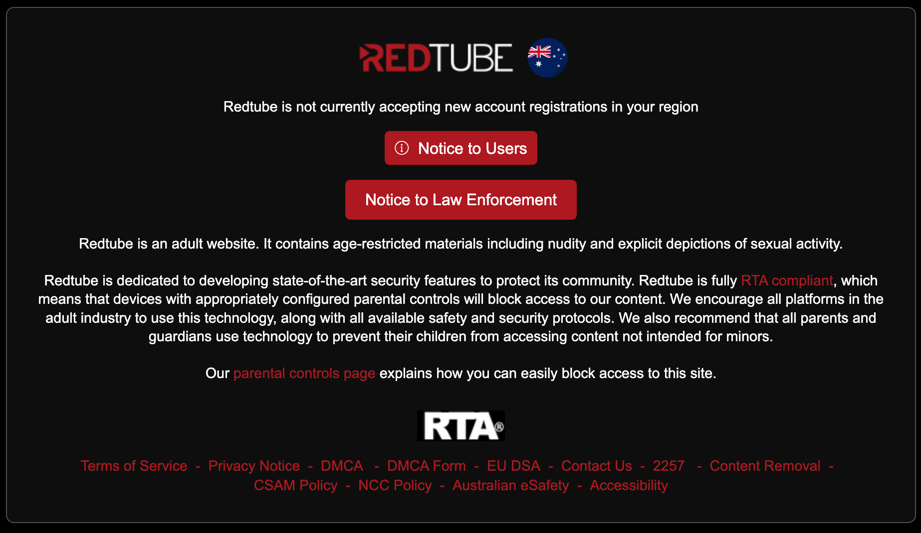 RedTube Aylo age verification notice
