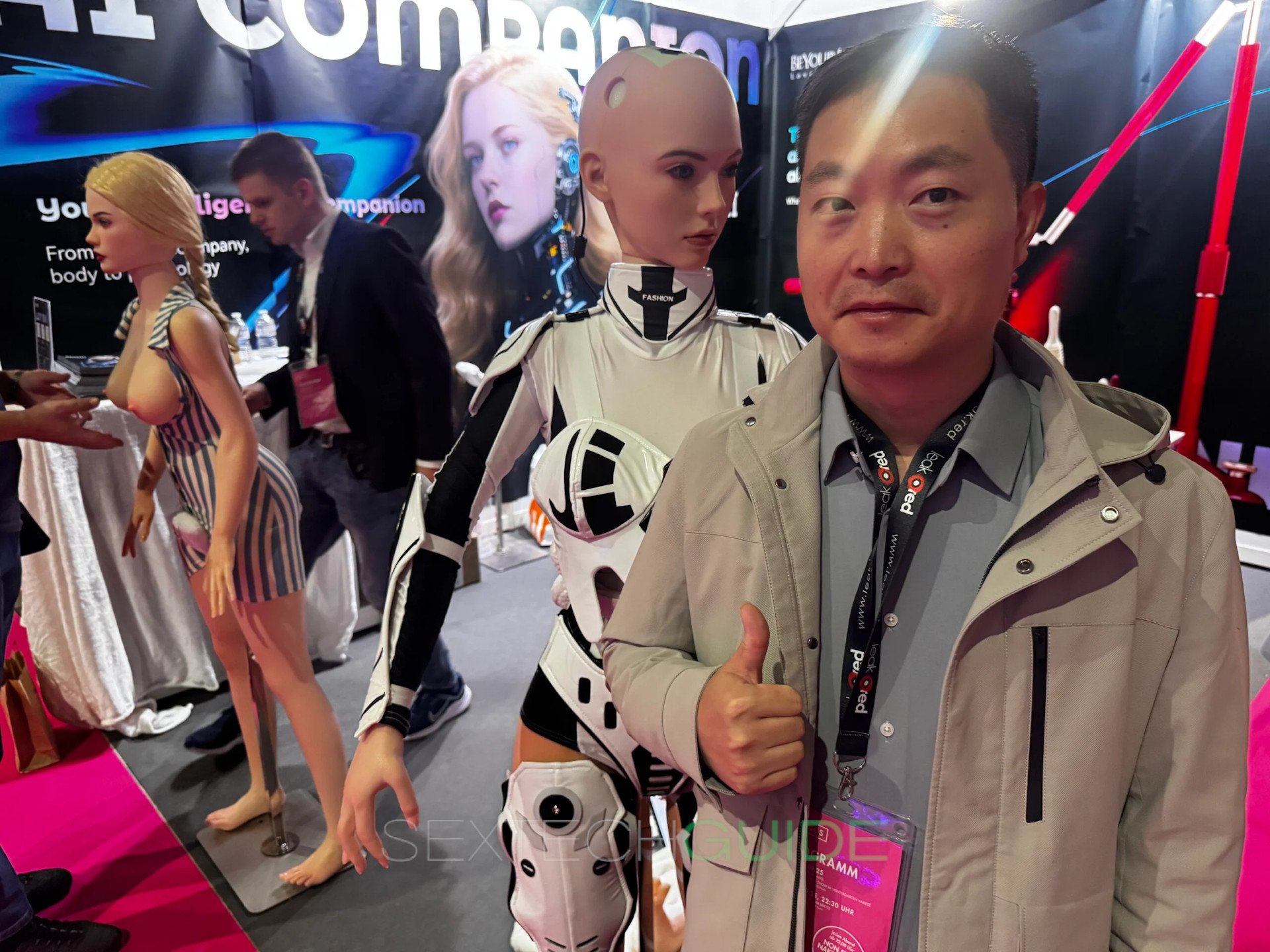 Tenar the Ridmii sex robot and manager Andy Xin at Venus Berlin 2025 pic by Jamie Fullerton
