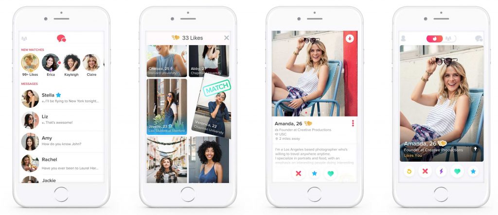 A group of iphones showing different types of global dating apps.