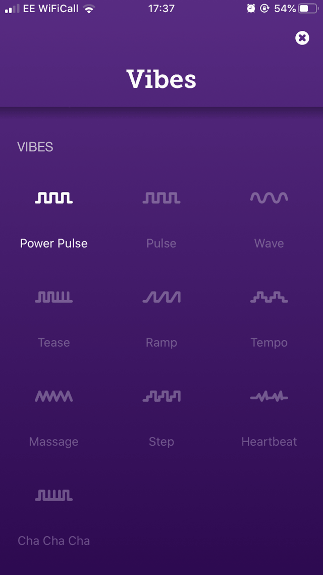 A screenshot of the We-Vibe Wish app on an iPhone.
