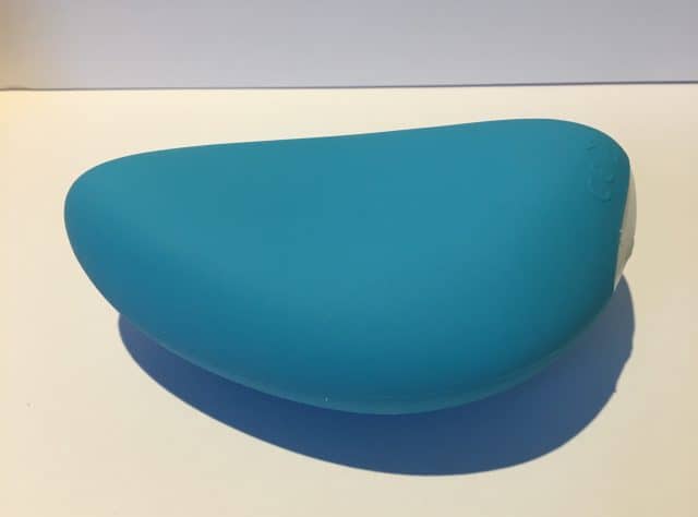 A chair with a blue and white seat.