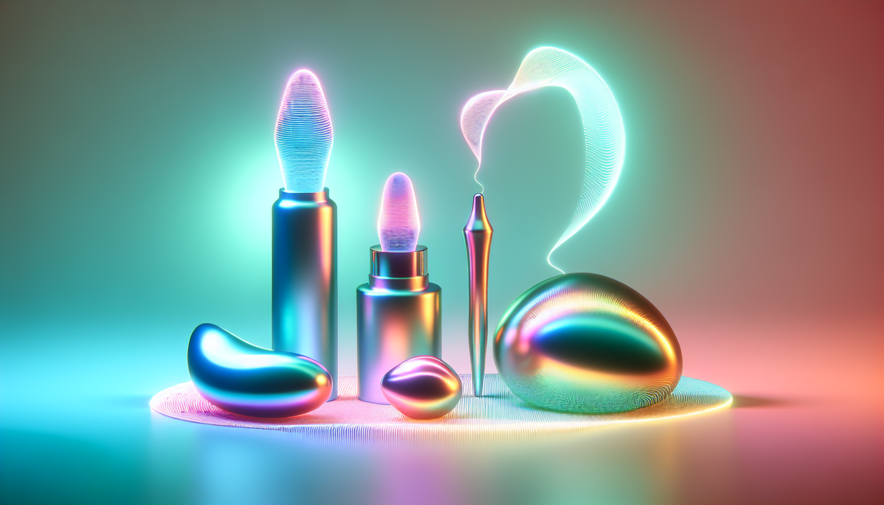 Shiny futuristic sex toys with neon glow and smooth metallic surfaces, showcasing advanced adult pleasure devices and innovative sextech gadgets for modern intimacy.