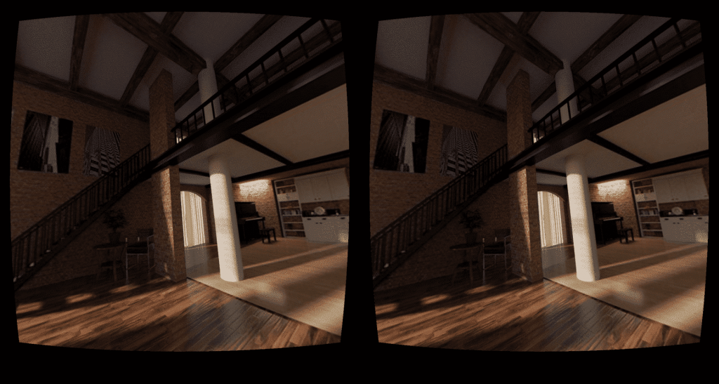 A virtual tour of a house with an engaging staircase and immersive experience.