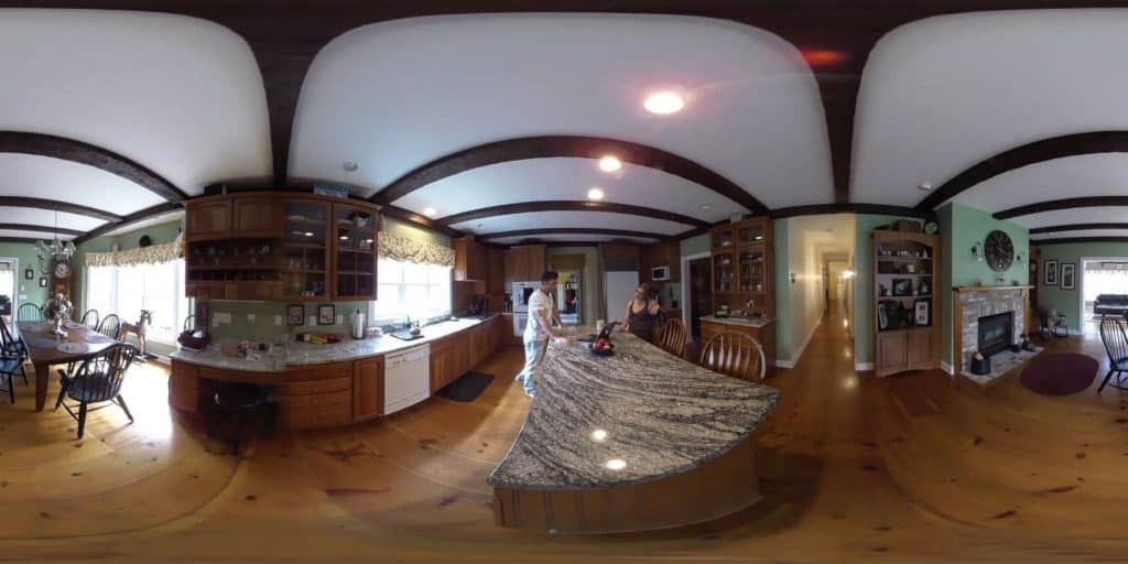 A VR experience providing a panoramic view of a residential space.