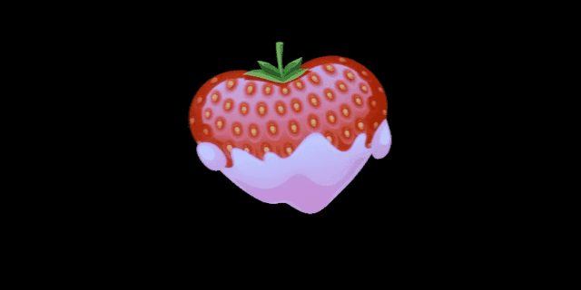 A strawberry with icing on it on a dark background, offering a sweet visual treat.