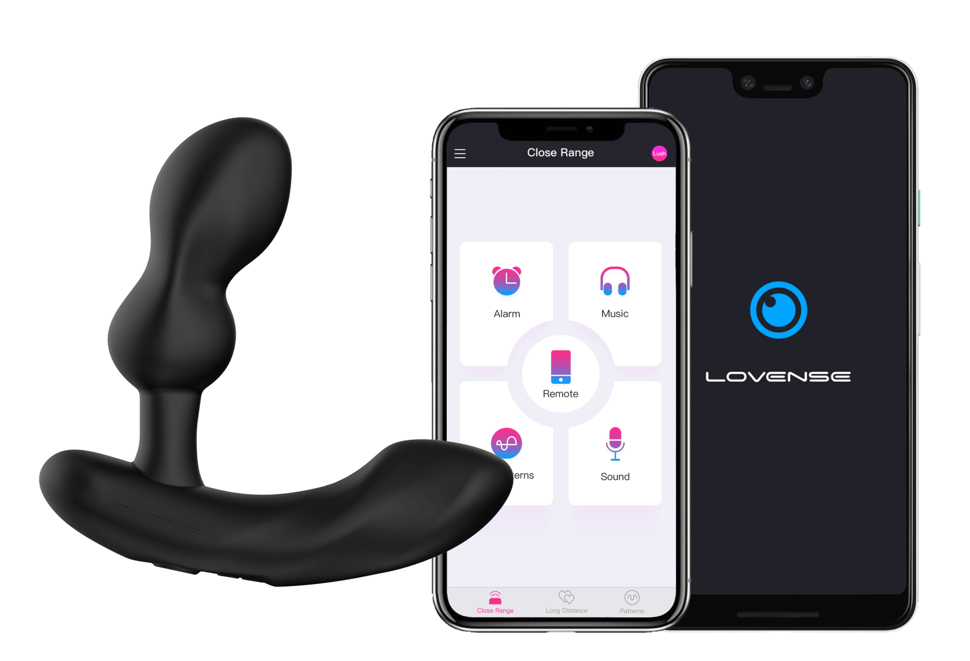 A smartphone with a black vibrator, Lovense launches Edge2 remote prostate massager.