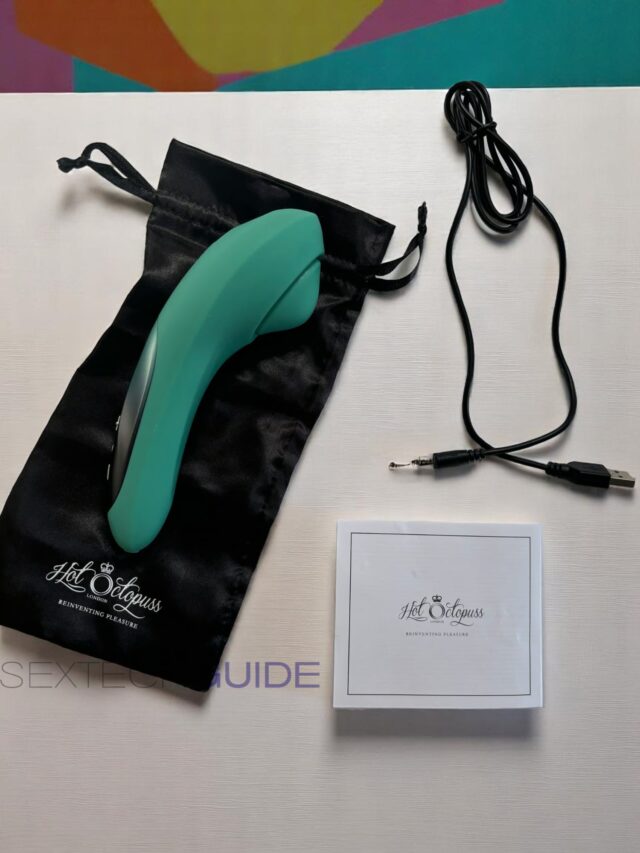 Wireless sex toy with charging cable and storage pouch from Hot Octopuss, ideal for adult pleasure and intimate wellness, designed for discreet use and easy charging.