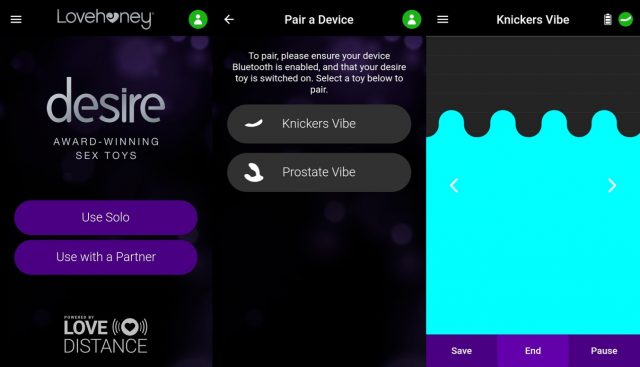 A mobile app for lovers in long distances featuring app-controlled knicker vibrators.