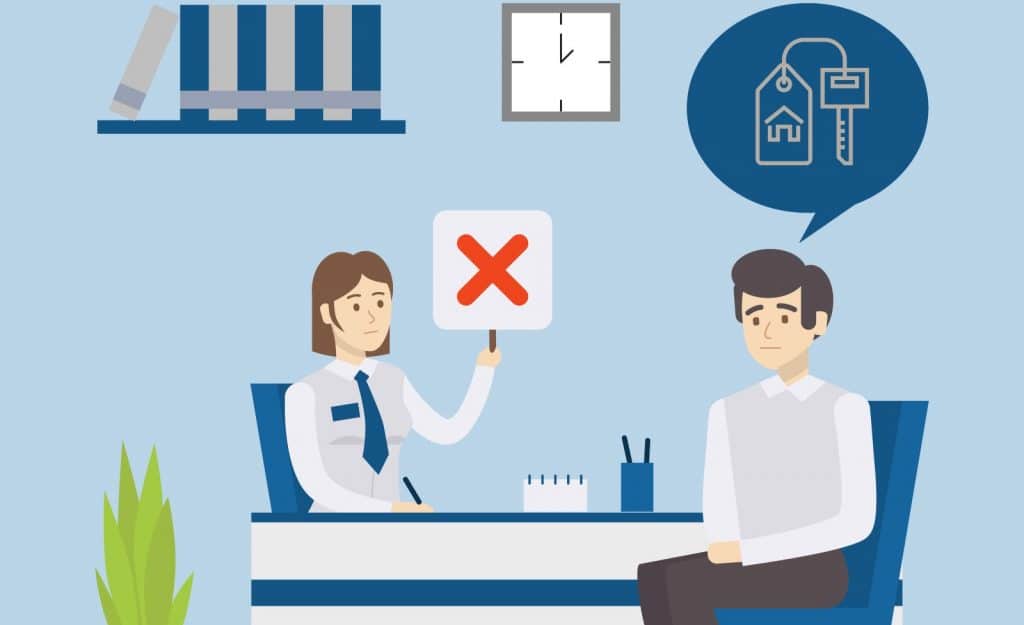 A man and woman sitting at a desk talking to each other, even joking about porn payments could reduce your chance of getting a mortgage, and the woman exclaims "Oh great!