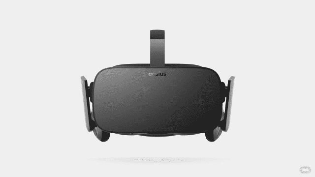 A black vr headset on a white background with Oculus Runtime Service error.