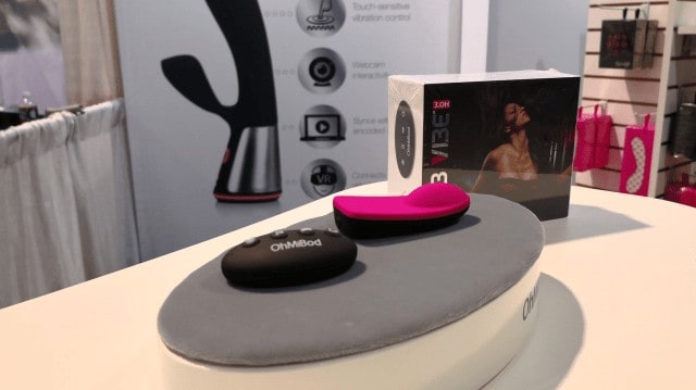 A pink and black device is showcased at CES 2018, the biggest tech show in Vegas.