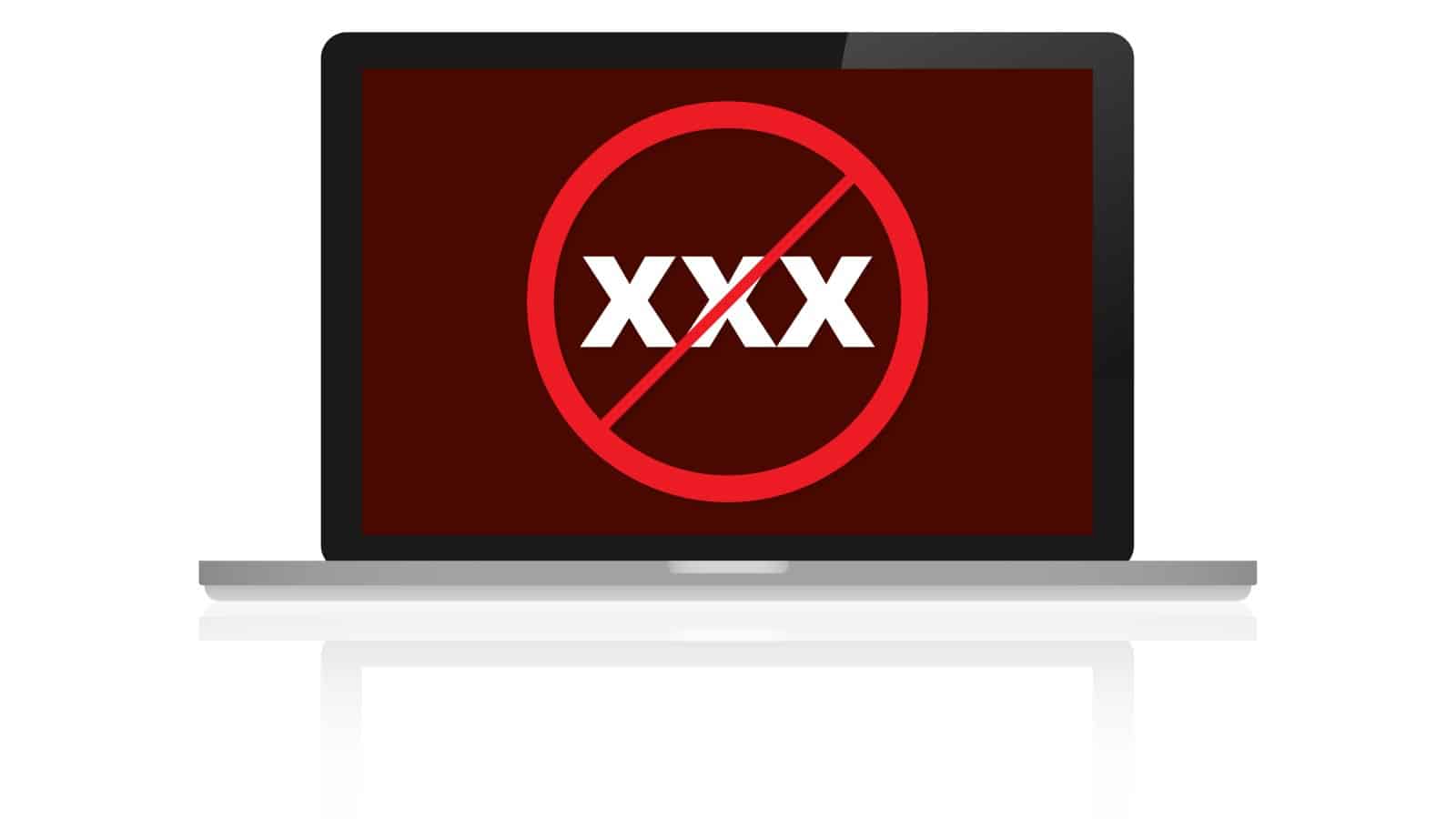 An image of a laptop with a no porn sign, representing the India and China bans on explicit content.