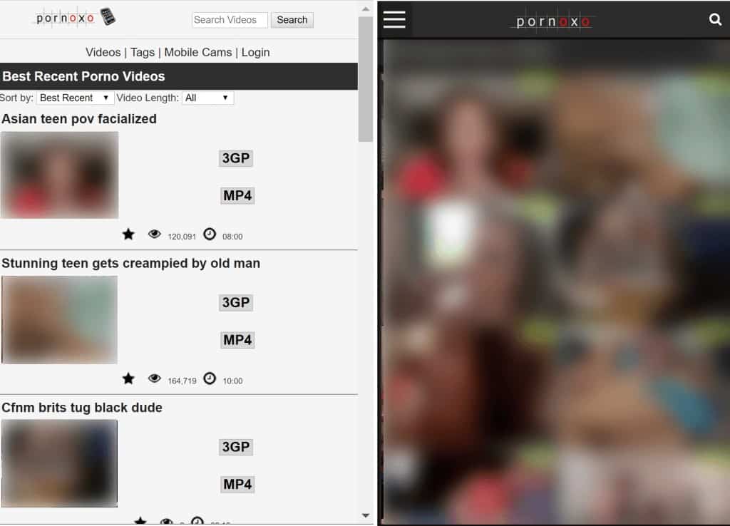 A screen shot of a black adult site featuring PornXO.