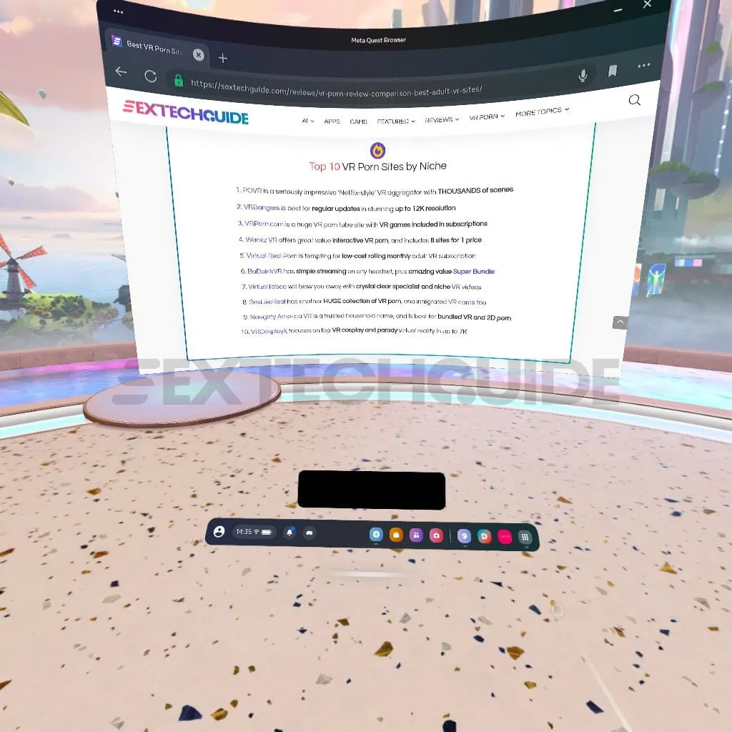 A view of a computer screen in a virtual world focused on Quest 3 VR porn.