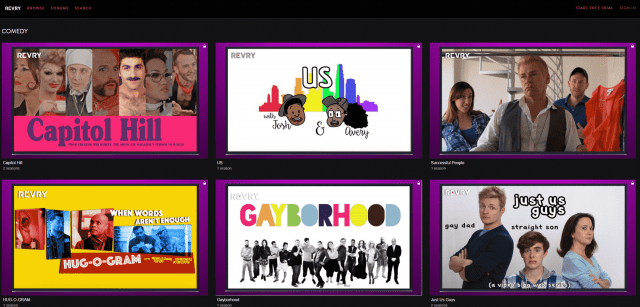 A screenshot of the BBC TV website featuring LGBTQ streaming platform Revry and its 'Queerated' content.