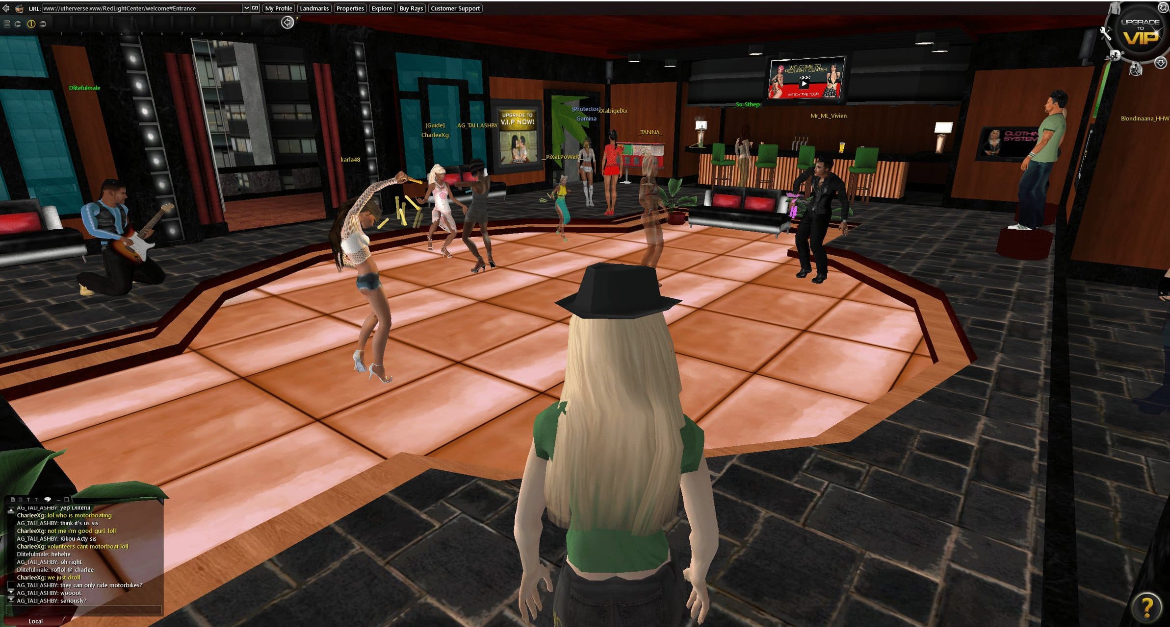 A screenshot of an adult MMORPG featuring a virtual dance floor.