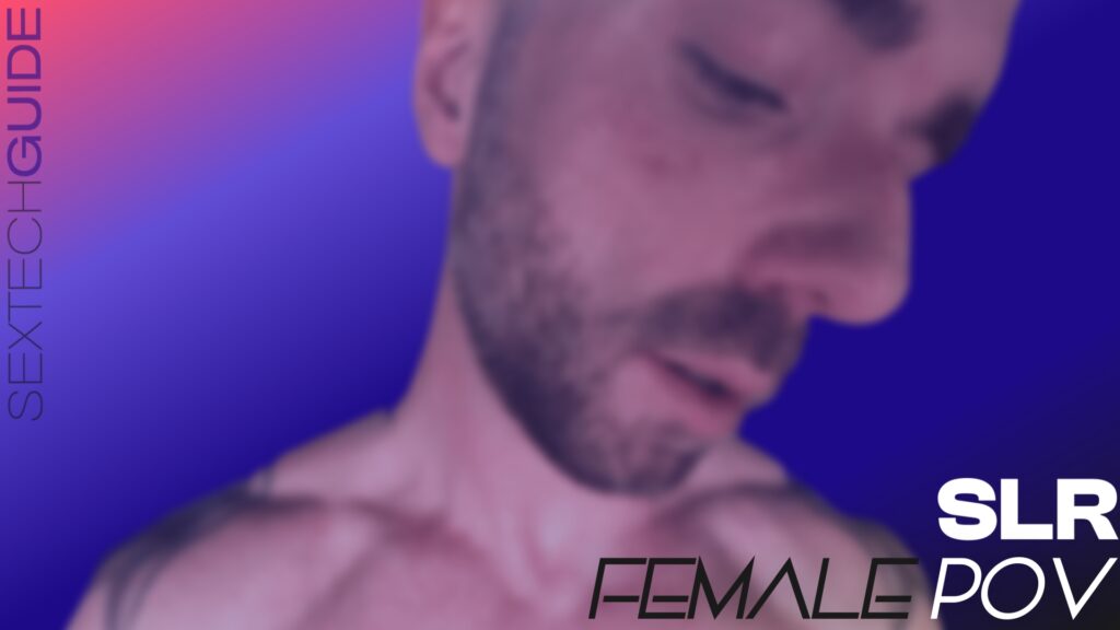 A man with a beard and muscular chest under vibrant pink and blue lighting, emphasizing body positivity and sensuality in modern sextech visuals.