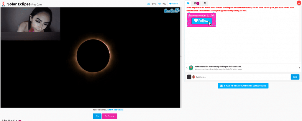A screen shot of a dark video chat.