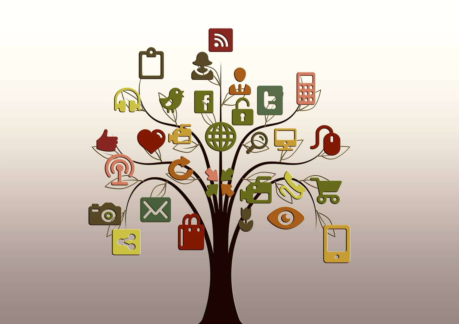 A tree adorned with various social icons, appealing to indie creators.
