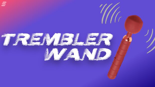 App-controlled Trembler wand on a purple background with a red spoon.