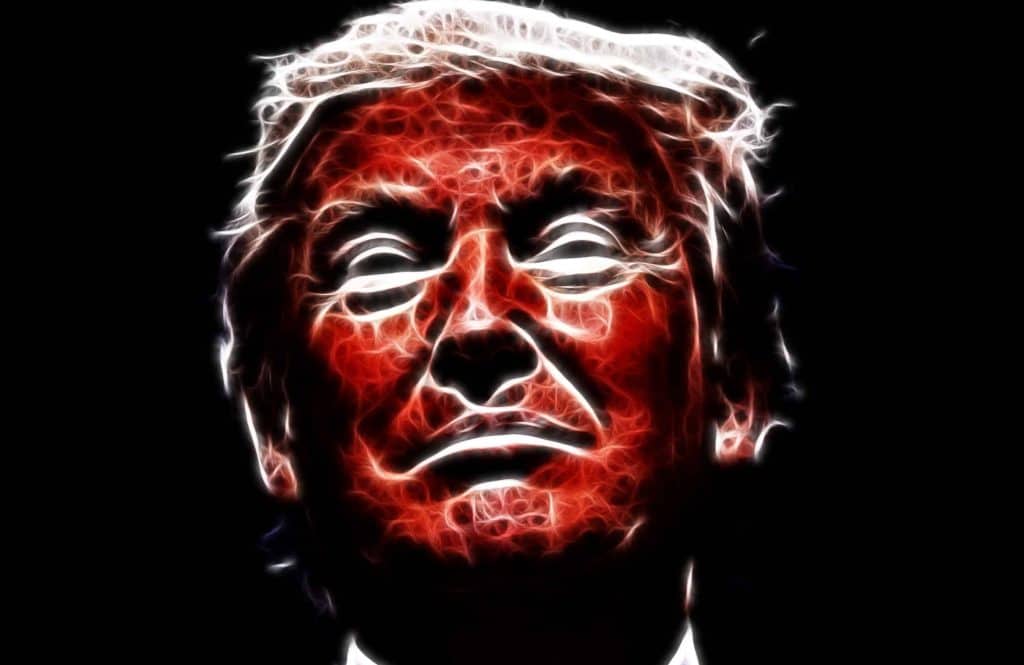 Donald Trump's face with red and black.