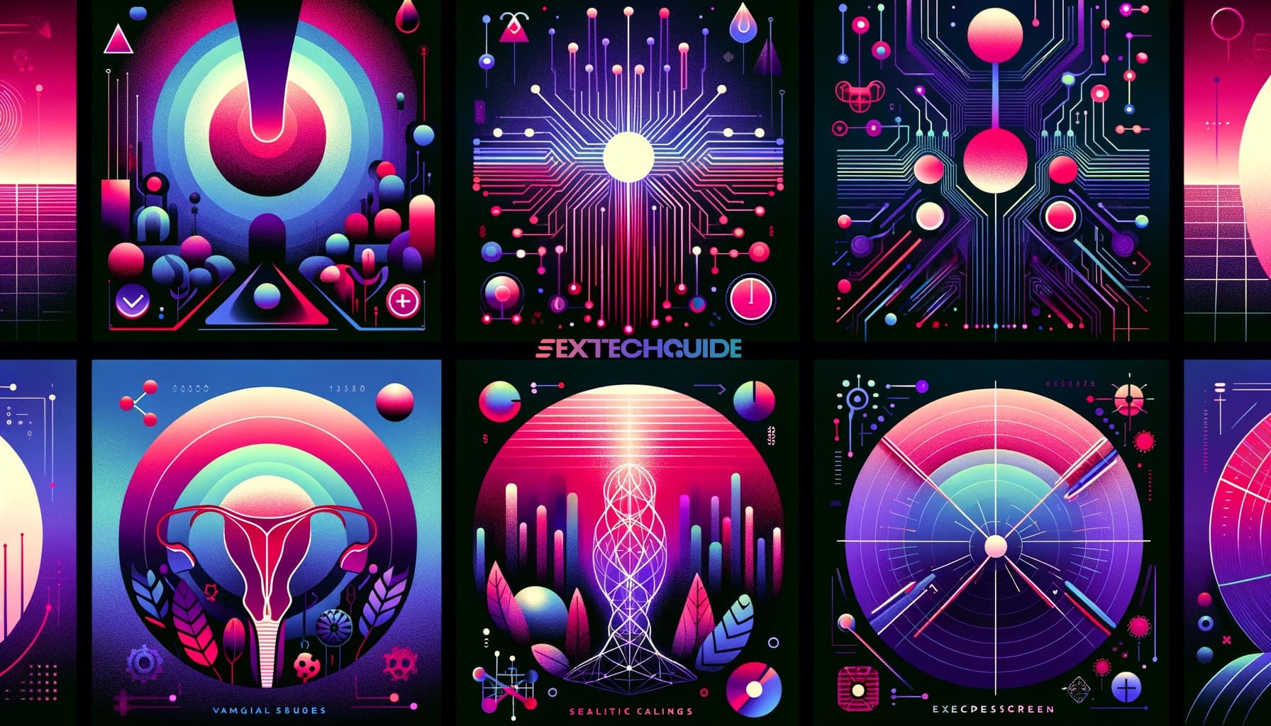 Vibrant neon digital artwork representing innovative sextech concepts with interconnected circuits and futuristic designs for enhanced sexual wellness and technology integration.