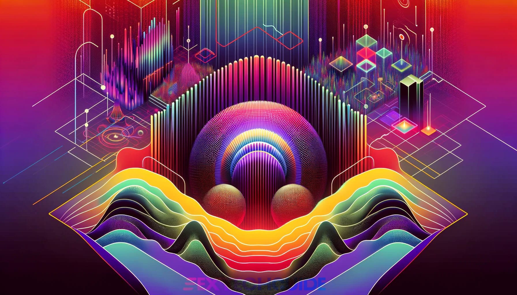 Vibrant digital abstract art representing futuristic technology, neon colors, and data visualization related to sextech innovation and digital intimacy solutions.