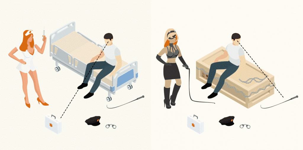 Two isometric images on a bed.