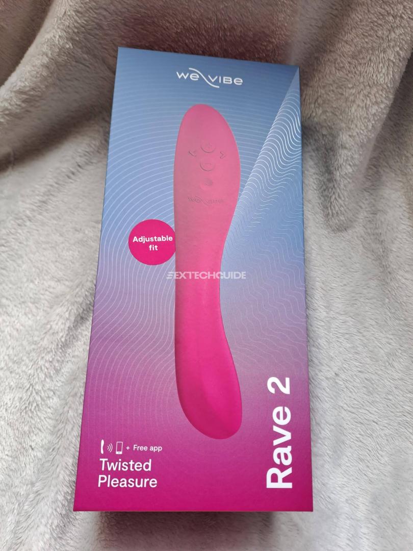 A pink box with a pink vibrator, the we-vibe rave 2, inside.